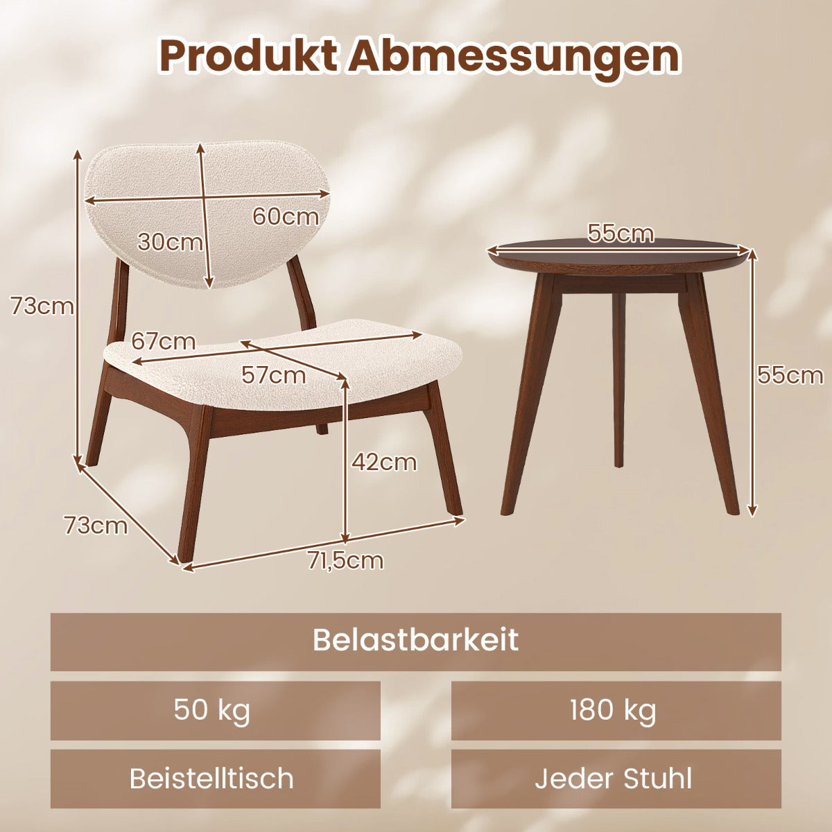 delars – fåtölj med sidobord Polstret loungestolset litet och stolar – 3 2 – Beige