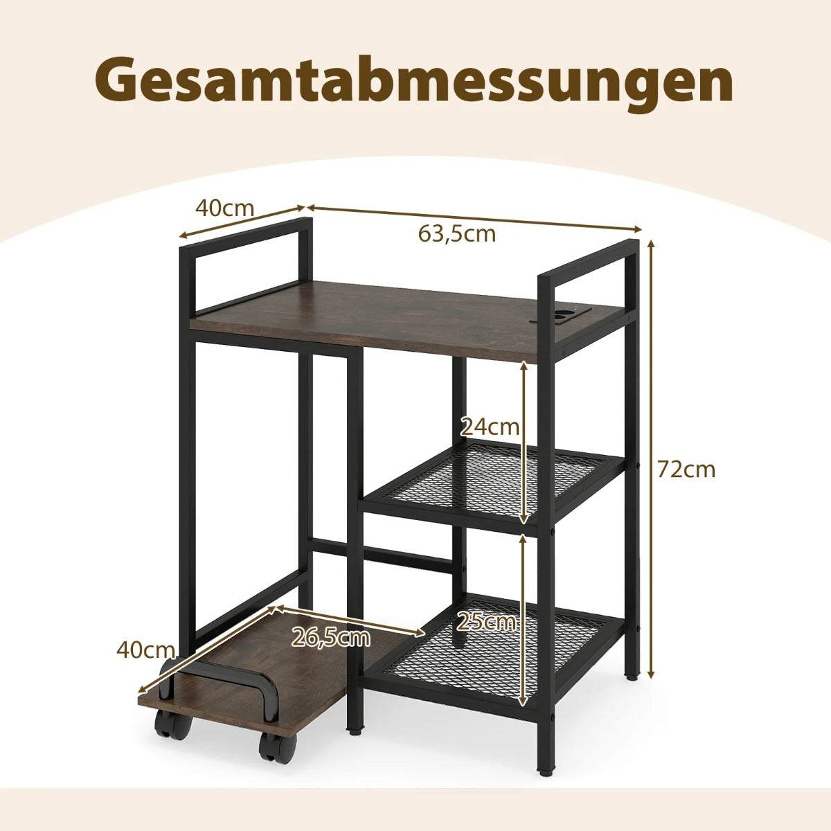 stegs – skrivarstativ med laddningsstation Mobil skrivbord förvaringsfack Rustikt brunt – 3 – Rustik brun