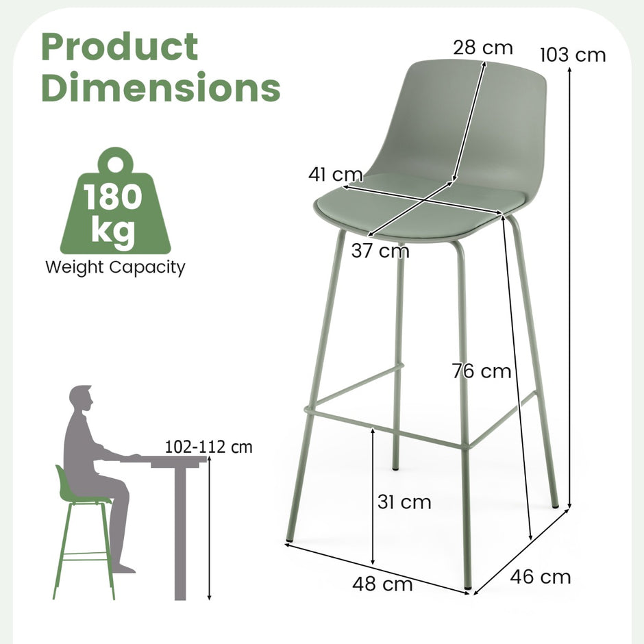 pack – Bardammar med konstläderklädda sitsar och ryggstöd, barstol/bistrostol – 4 – Grön