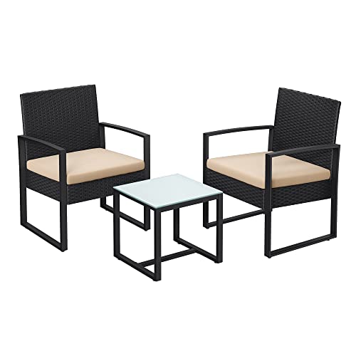 Garden Furniture Set - Lounge Set - Rattan Look - 2 stolar och glasbord - Svart