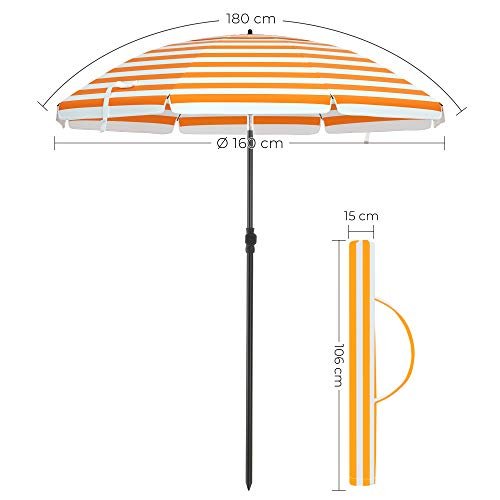 Strandparasoll – Fällbart – Ø 160 cm – Randigt orange/vit