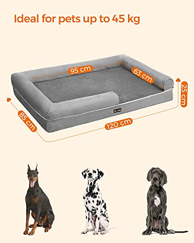 Hundbädd - Dogsofa - 120 x 85 x 25 cm - Löstagbart och tvättbart täckning - Grå