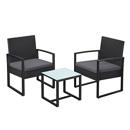 Balkongmöbler - Lounge Set - 2 stolar och bord - svart
