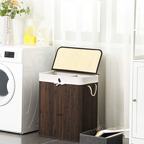 Tvättkorg – Bambu tvättsorterare med lock och avtagbar påse – Brun