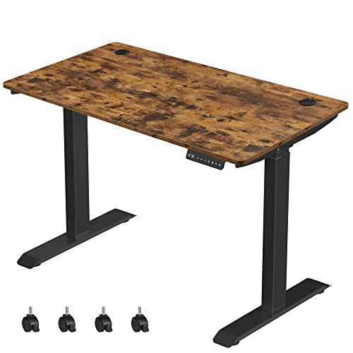 Elektriskt sitt-stå skrivbord - Justerbar i höjdled - Vintage brun svart