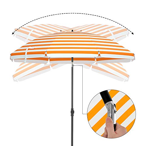 Strandparasoll – Fällbart – Ø 160 cm – Randigt orange/vit