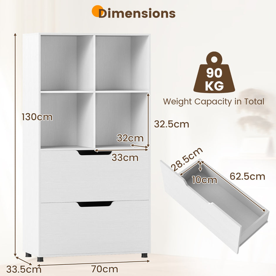 Kub – Bokhylla med Låda steg fristående – 4 2 130 cm 5 – Vit