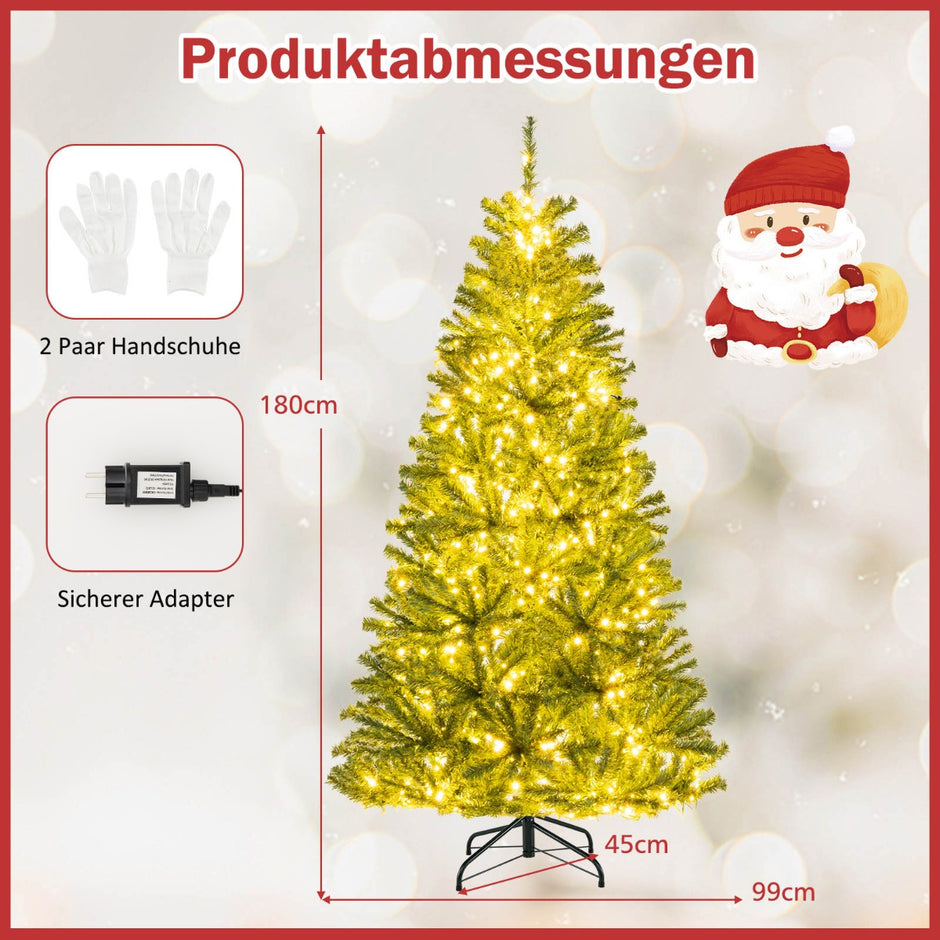 Belyst – Konstgjord Julgran Fällbar med Varmvita LED lampor Grenspetsar – 700 680 180 cm – Grön