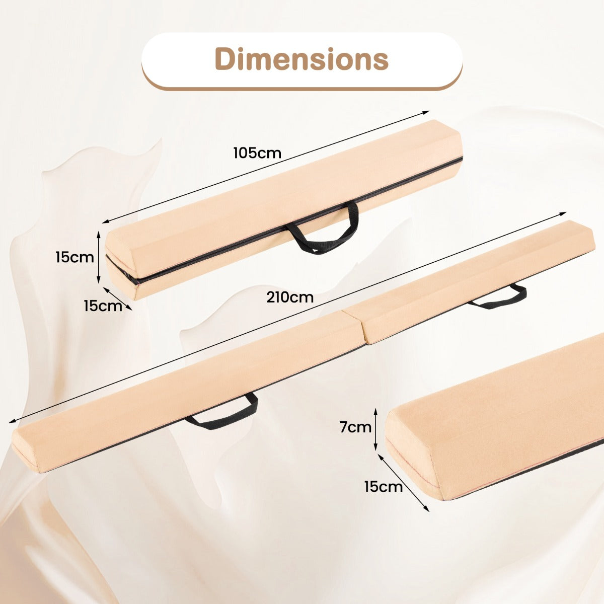Balansbom – Gymnastikbom fällbar halkfri upp till – 73 kg 210 cm – Beige