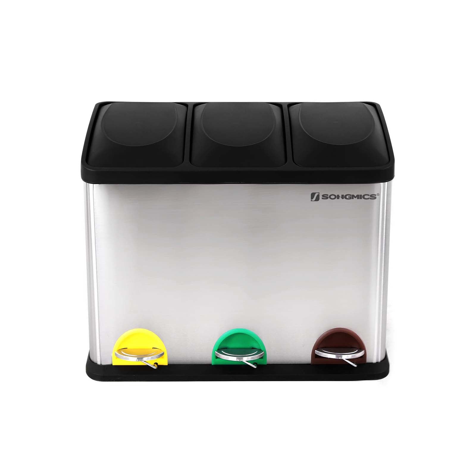 Avfallsbink - Kök Prullen Bin med pedal - 45 L (3 x 15 L) - Rostfritt stål - Silver/svart
