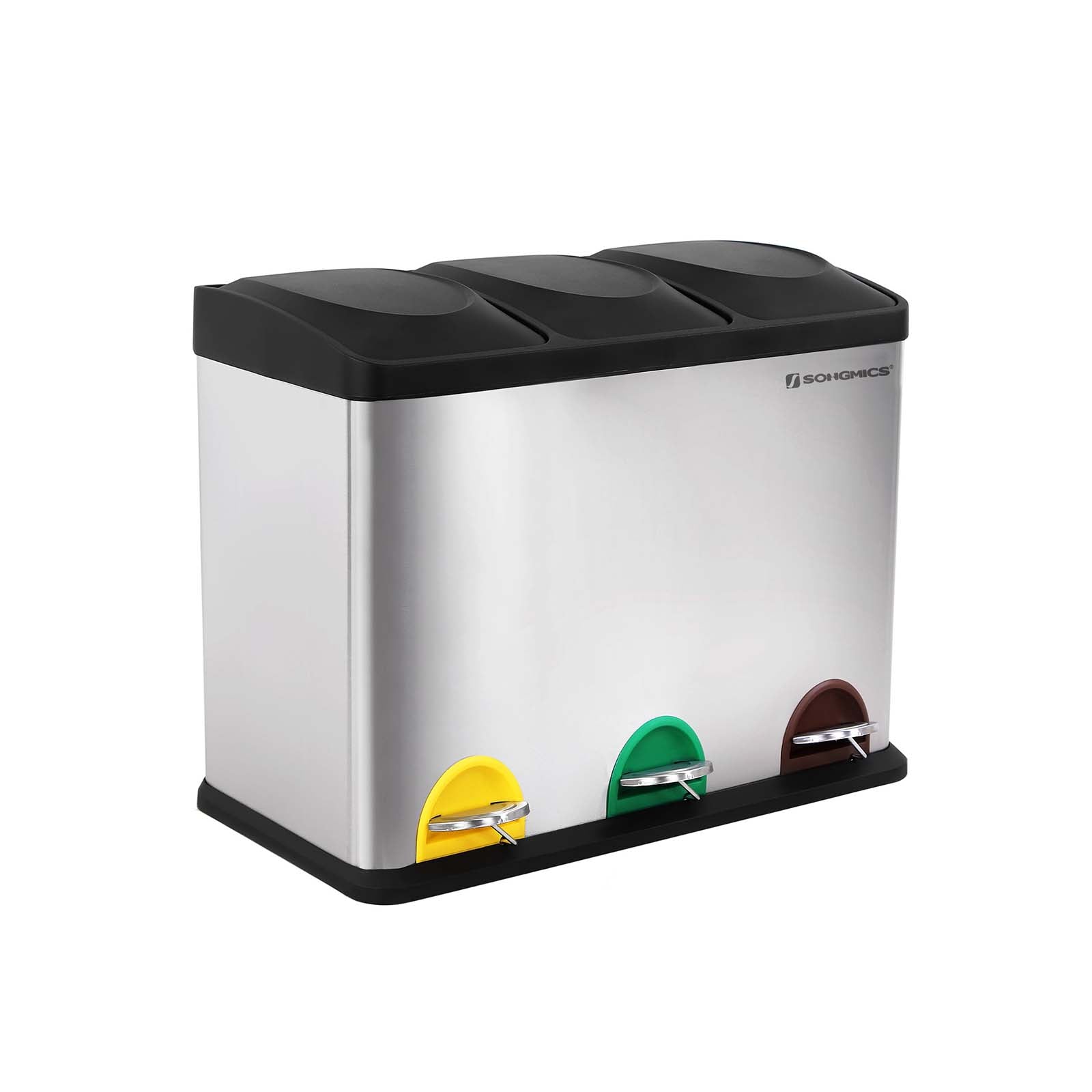 Avfallskärl – Pedalkorg med 3 fack – Silver/Svart