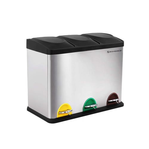 Avfallsbink - Kök Prullen Bin med pedal - 45 L (3 x 15 L) - Rostfritt stål - Silver/svart