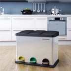 Avfallsbink - Kök Prullen Bin med pedal - 45 L (3 x 15 L) - Rostfritt stål - Silver/svart
