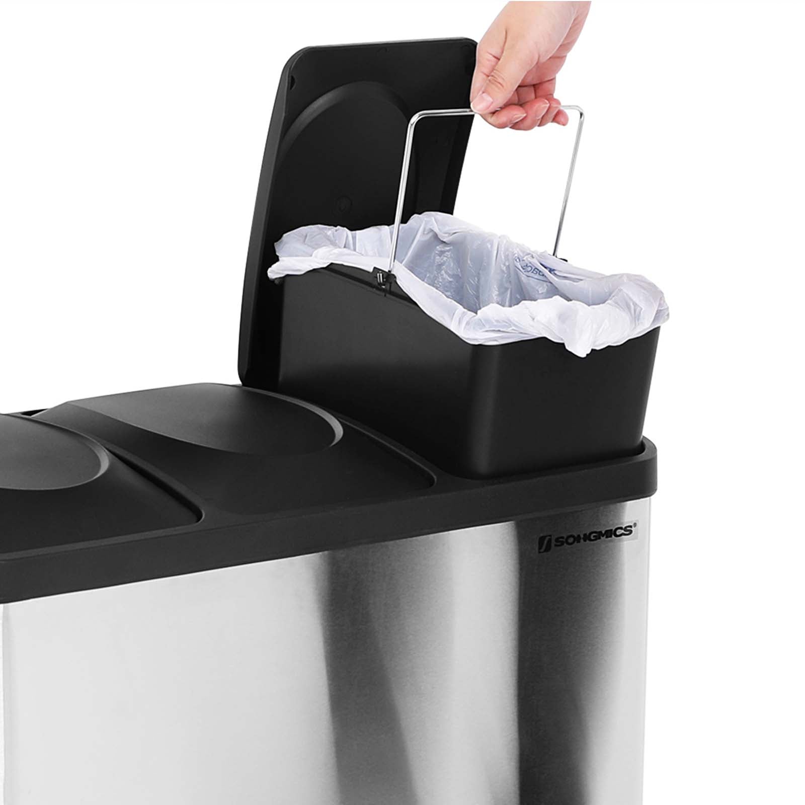 Avfallsbink - Kök Prullen Bin med pedal - 45 L (3 x 15 L) - Rostfritt stål - Silver/svart