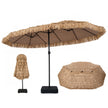 Parasoll – i hawaiisk stil med stativ halmtak, vev och metallribbor – 12 450 cm – Brun