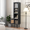 Rattanskåp – bokhylla med hyllor och rattandörr kommod Boho stil – 4 – Svart