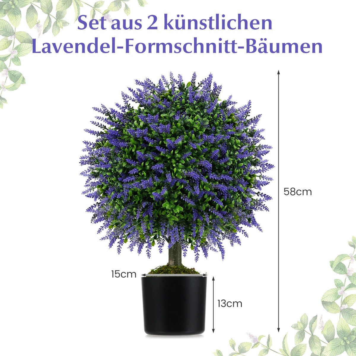stycken – konstväxt med lavendeltträd i och buxbomblad konstträd kruka – 2 58 cm – Lila