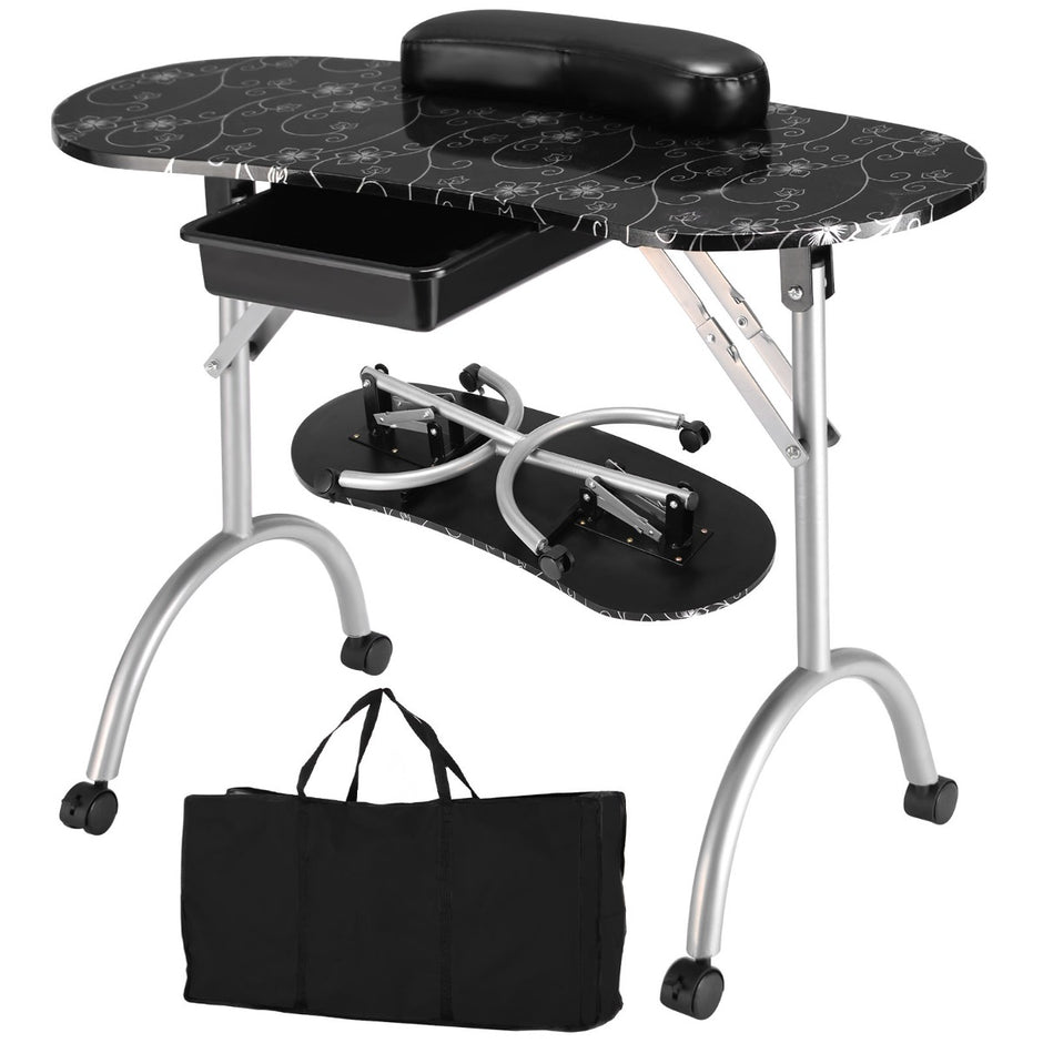 Manikyrbord – med handledsstöd och väska Bärbart nagelbord Kosmetikbord – Svart
