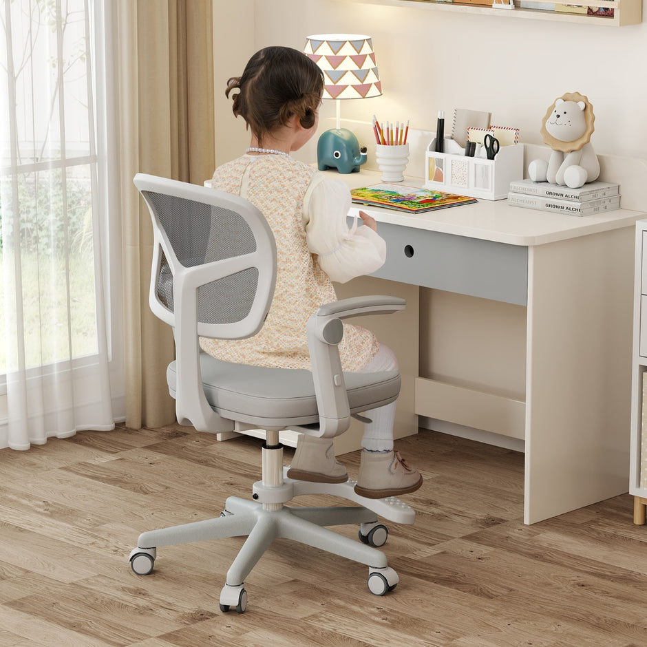Barnskrivbordsstol – med höjdjusterbar sitthöjd Barnroterbar hjul – 41-52 cm – Grå