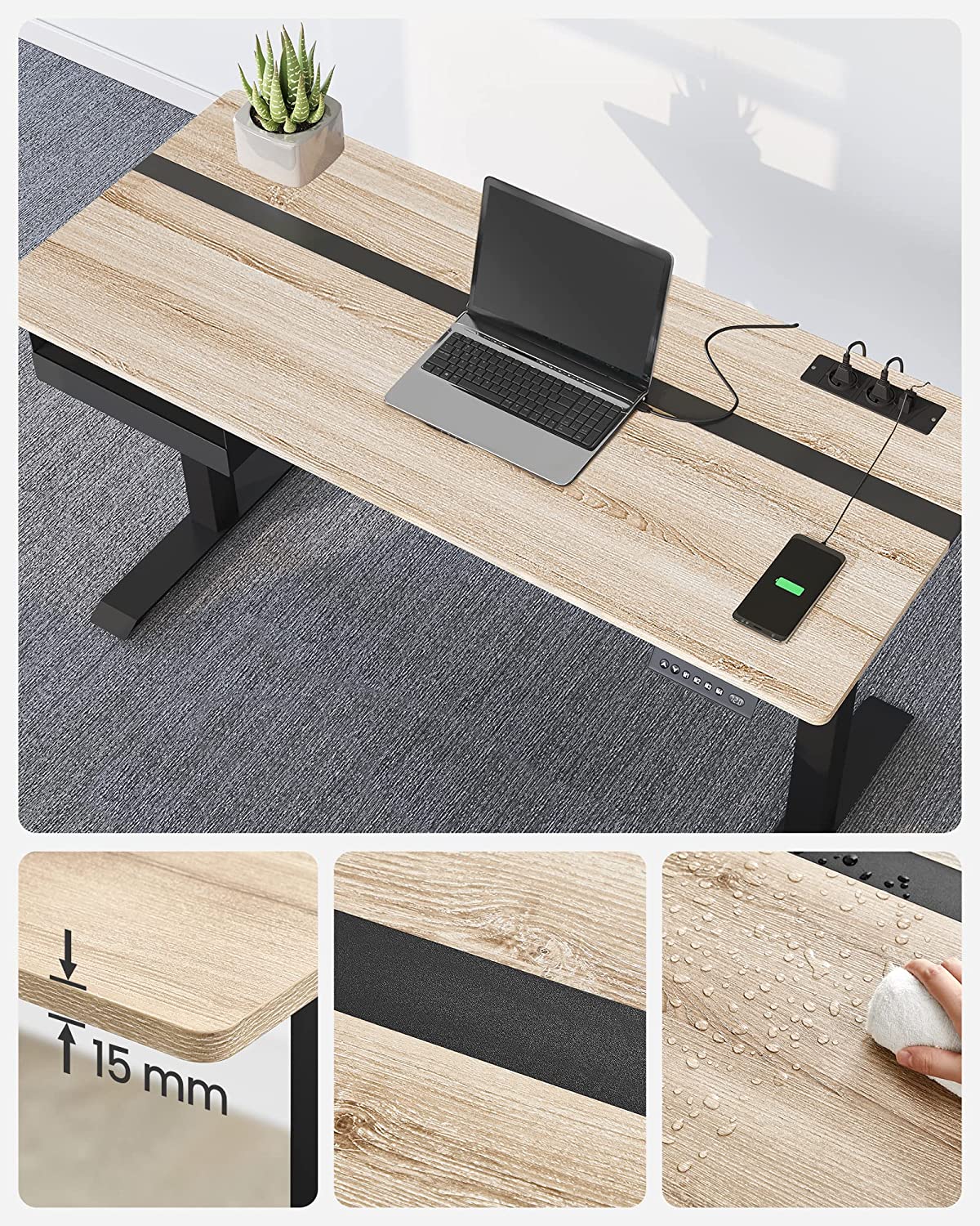 Elektriskt skrivbord - Höjdjusterbart med minnesfunktion - Vit