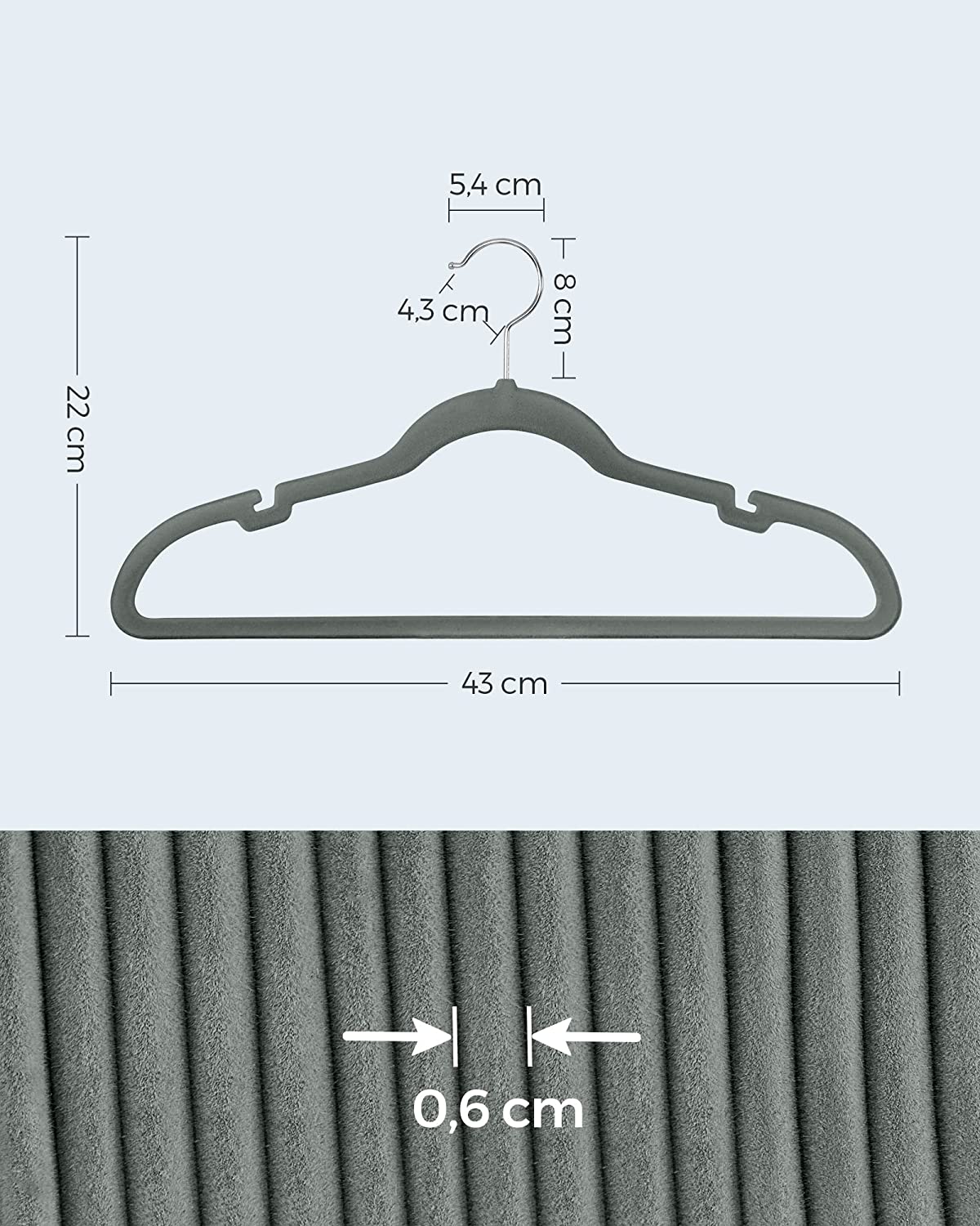Klädhängare - sammetkläderhängare - Uppsättning av 30 stycken - anti -slip - roterande krok - grå