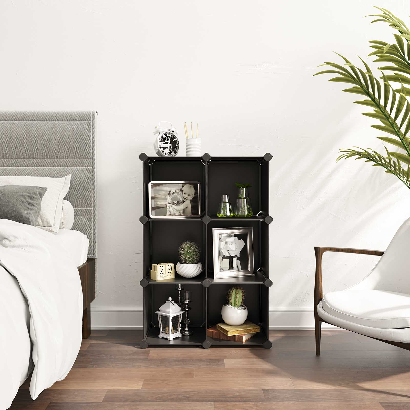 Förvaringsställ – 6 fack – plast – halvtransparent vit