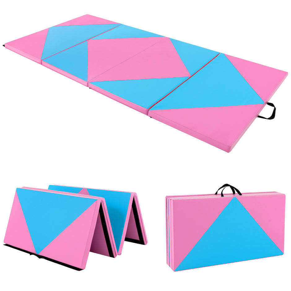 Fällbar – mjuk golvmatta Bärbar gymnastikmatta Yogamatta Rosa + – 240 x 117 x 5 cm – Ljusblå