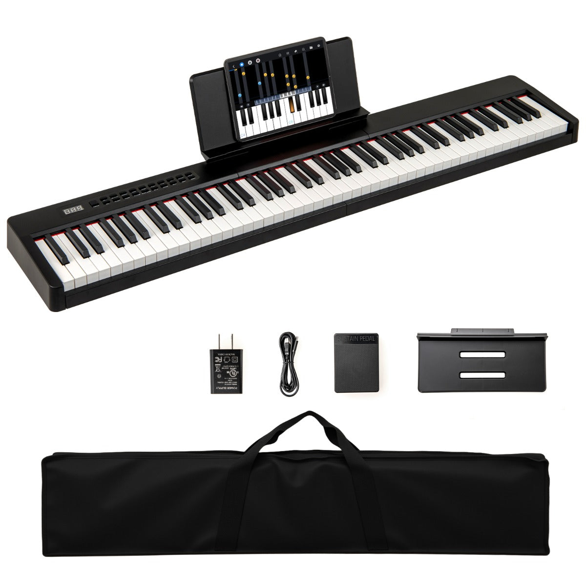 tangenter – digitalt piano bärbart fullformat elektriskt keyboard – 88 – Svart