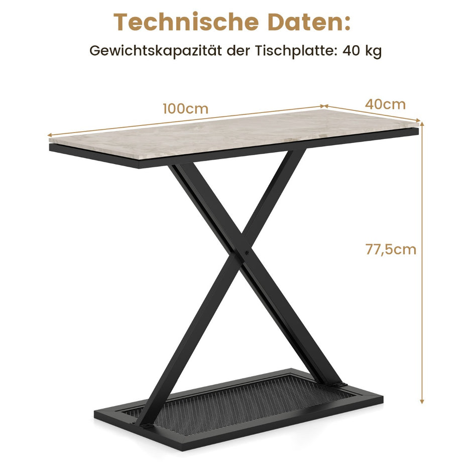 Konsolbord – med konstmarmorplatta Soffbord metallram – 100 x 40 x 77,5 cm – Svart och vit