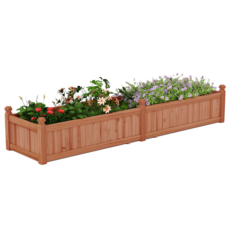 Blomlåda – Högbädd Trä Planteringslåda med Avdelare Dräneringshål och Vävnadsfolie Trädgårdsbädd Planteringsbädd – 227 x 59,5 x 40 cm – Brun