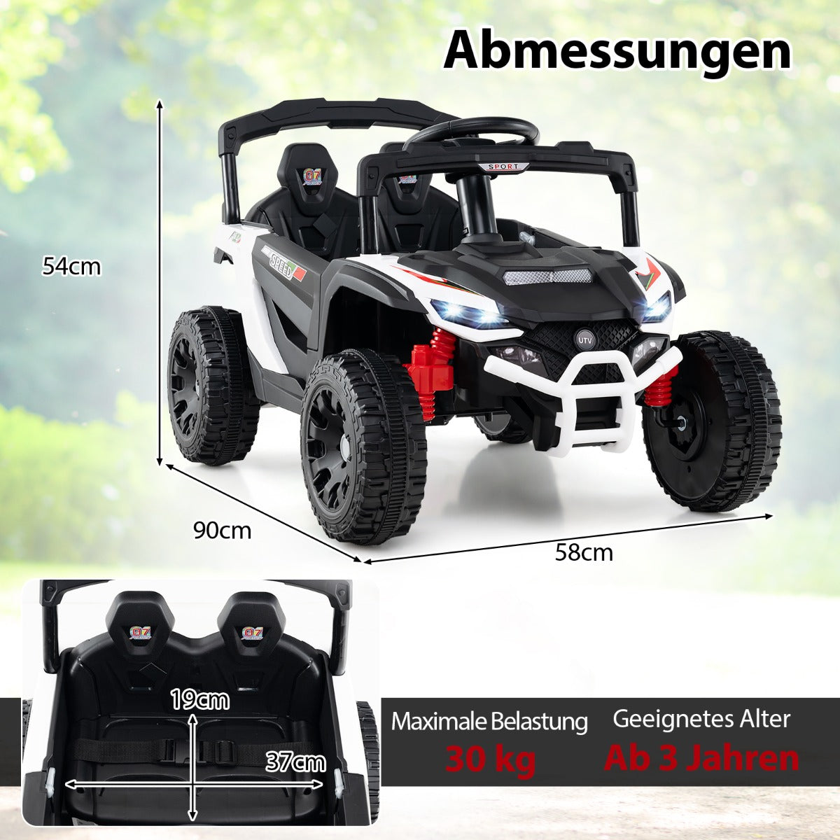 Barn – 12V elbil med fjärrkontroll Elektrisk UTV lastbil – Vit