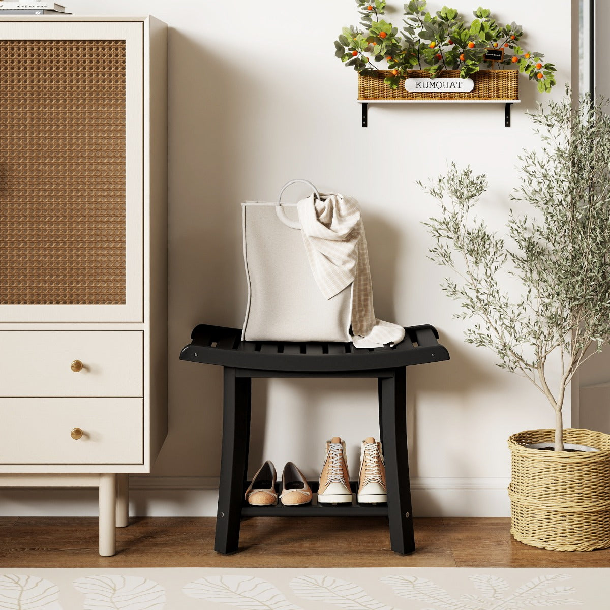 Duschbänk – Vattentät Duschpall med Böj Sits – 60,5 x 34 x 48 cm – Svart
