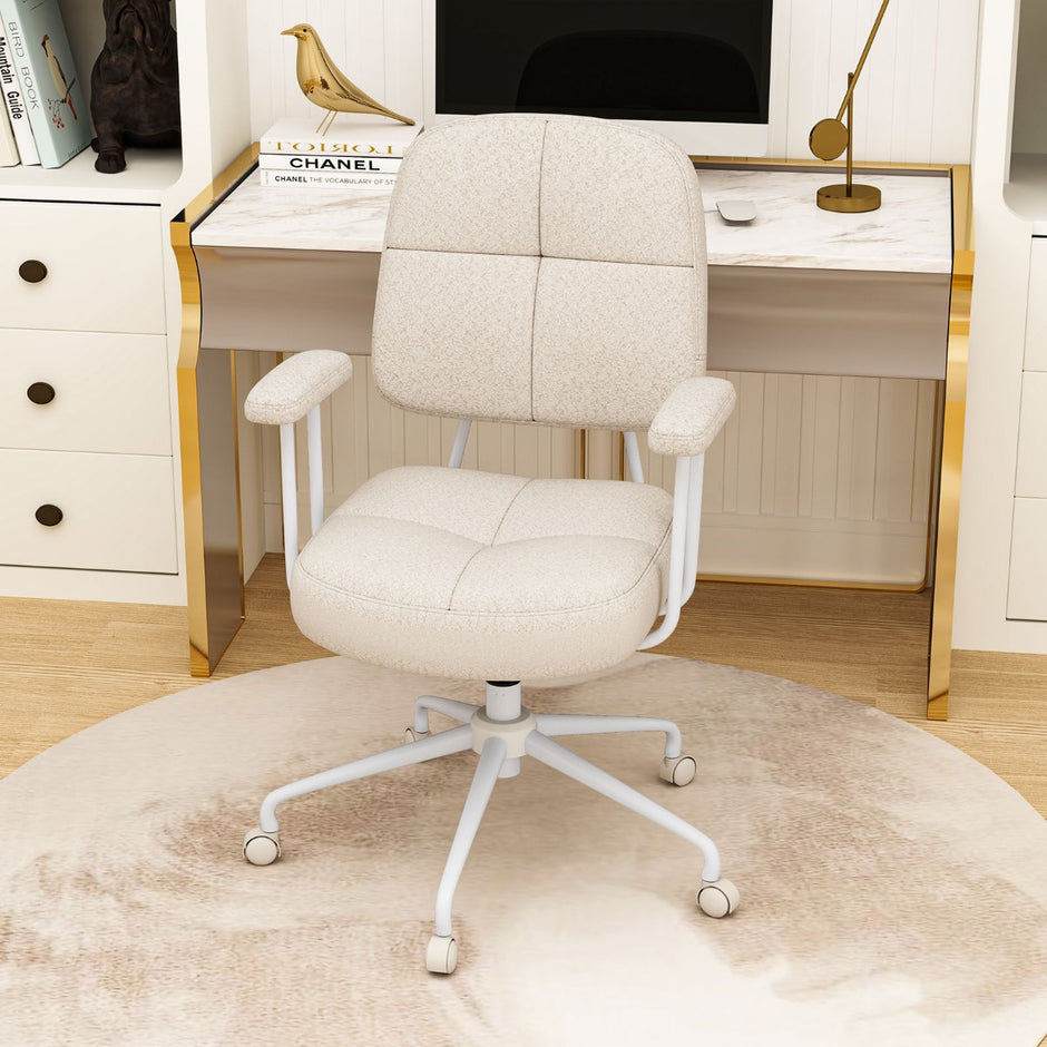 Ergonomisk – kontorsstol med armstöd och hjul, vadderad datorstol i – Beige