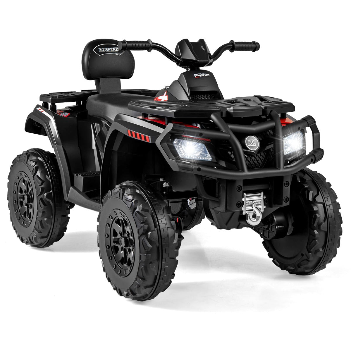 Barn – ATV 24V sitsig hjulig fyrhjuling Elfordon med motorer Mjuk start och fjädring LED lampor Musik – 2 4 4 – Svart