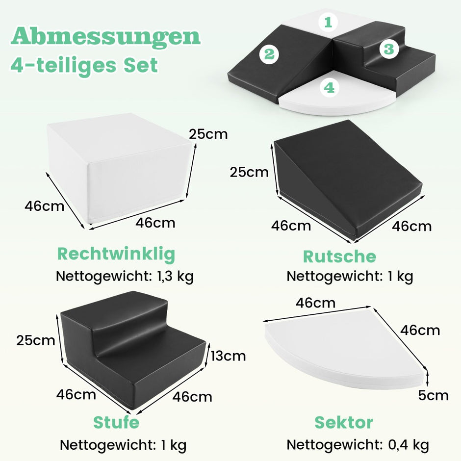 TLG. – Skumplastklossar för lek och klättring Jätteklossar Stora + Vitt – 4 – Svart och vit