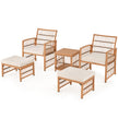 delat – Rattan Trädgårdsmöbel Set Balkongmöbler med fåtöljer puffar och vånings kaffebord Loungeset – 5 2 2 2 – Natur