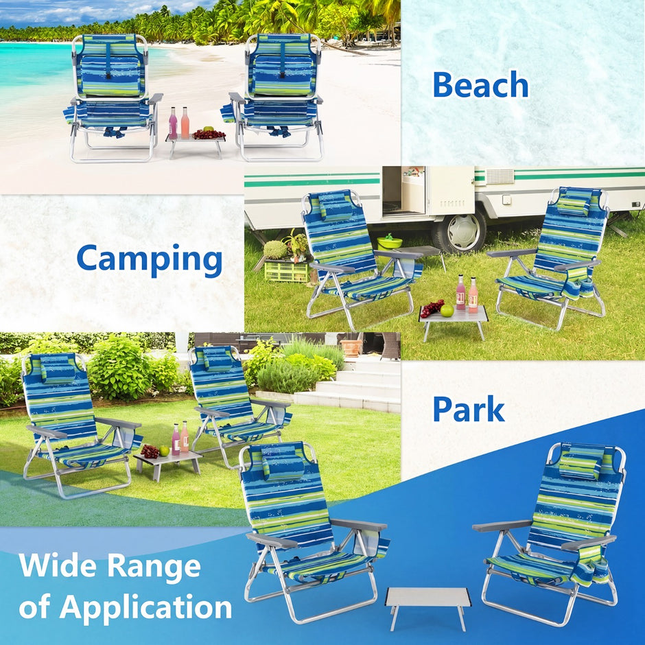 set – strandstolar med bord Hopfällbara campingstolar justerbar ryggstöd + – 2 – Blå och grön