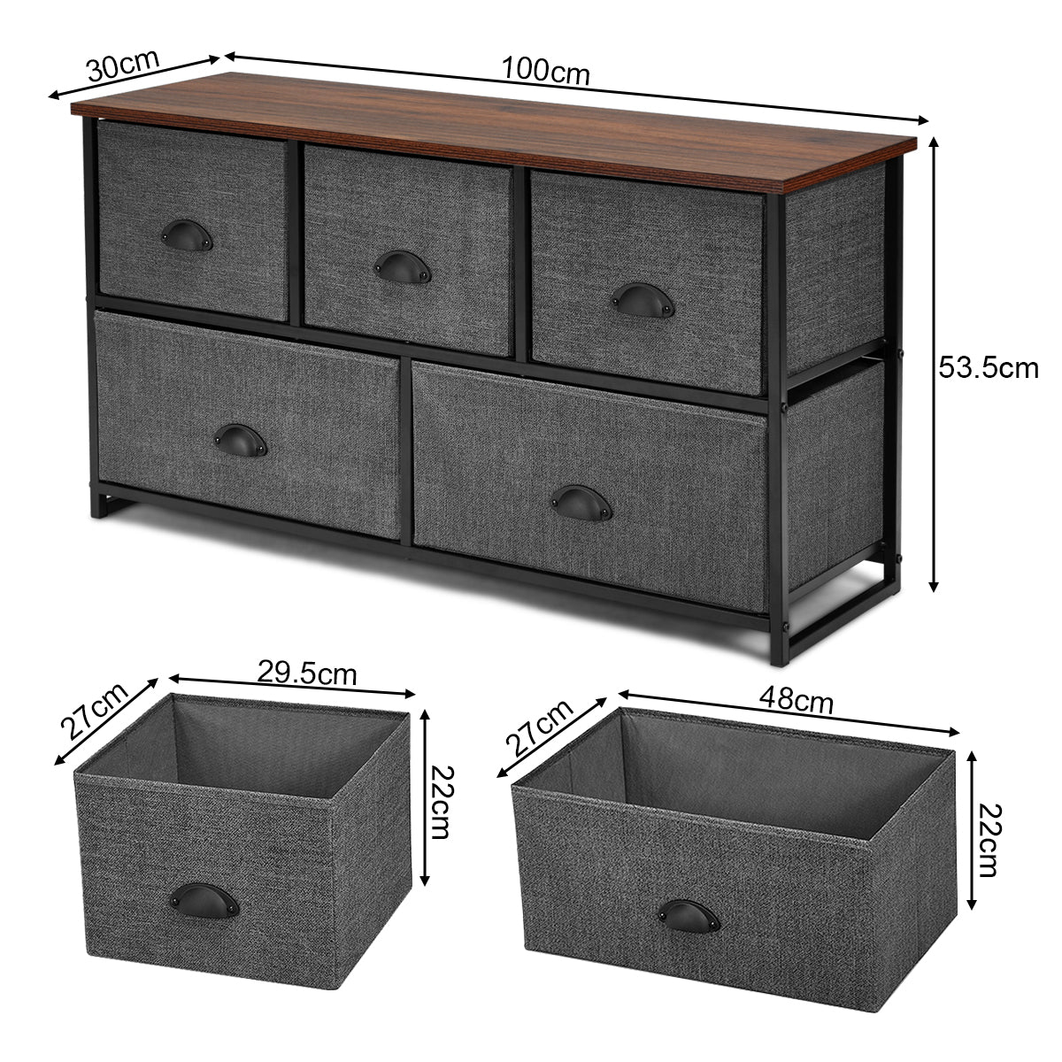 Förvaringsenhet – med lådor Horisontell kubförvaringslåda – 5 100 x 30 x 53,5 cm – Grå