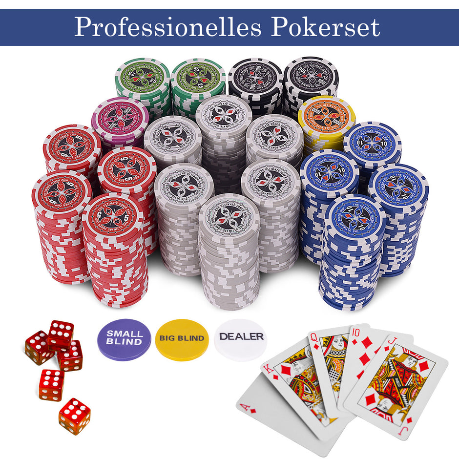 delade – Casino Poker Set med marker och spelkort tärningar dealer bordsduk – 500 – Silver