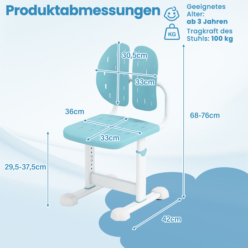 Höj – och sänkbar barnstol skrivbordsstol studie med dubbel ryggstöd – Blå