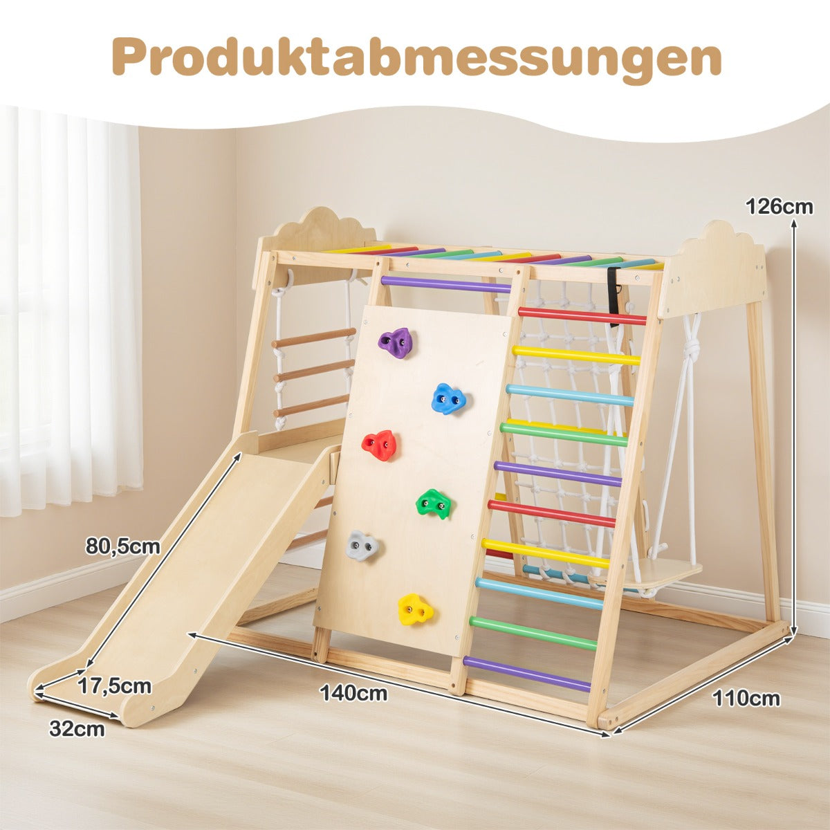 i – djungelgymnastikset i trä Montessori klätterleksaker med klätterstänger Flerfärgad – 8 1 – Färgglad