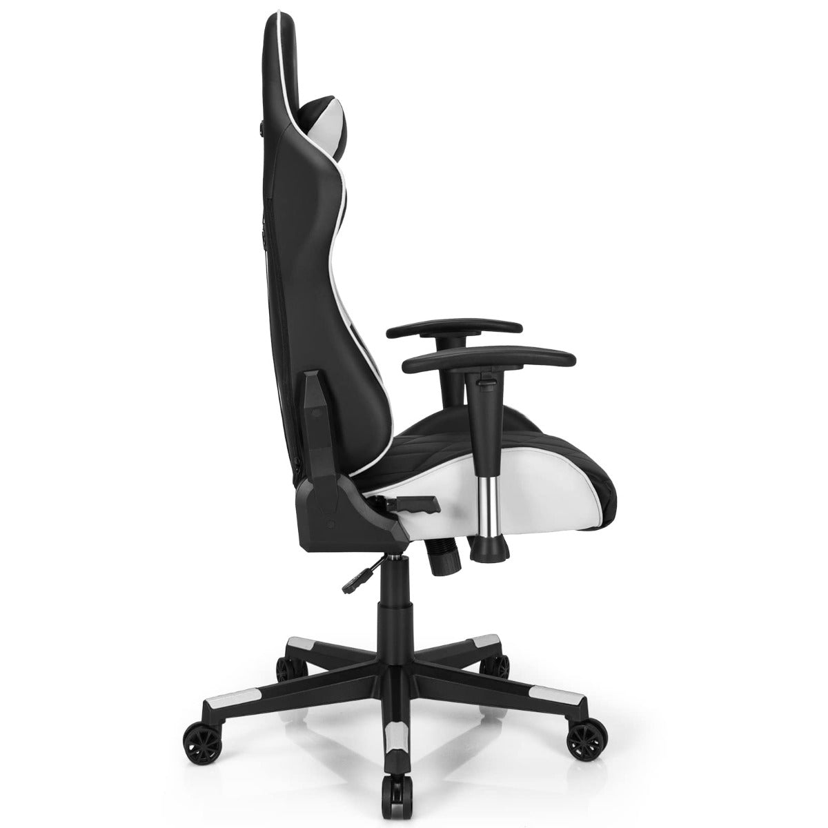 Gamingstol – Racing Style Snurrstol med nackstöd och ländryggskudde 90° 160° Justerbar lutningsvinkel – Vit