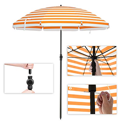 Strandparasoll – Fällbart – Ø 160 cm – Randigt orange/vit