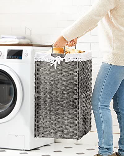 Tvättkorg - 90 liter - tygsamlare - avtagbar innerficka - 2 tvättväskor gjorda av tyg - grå