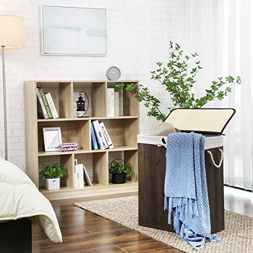 Tvättkorg – Bambu tvättsorterare med lock och avtagbar påse – Brun