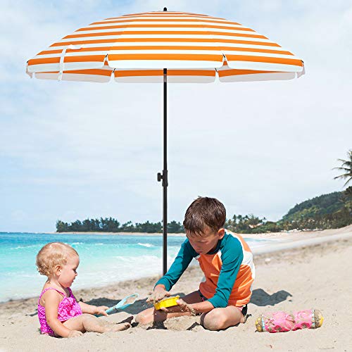 Strandparasoll – Fällbart – Ø 160 cm – Randigt orange/vit