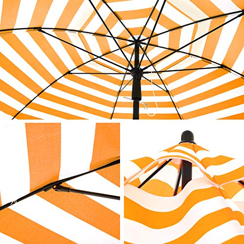Strandparasoll – Fällbart – Ø 160 cm – Randigt orange/vit