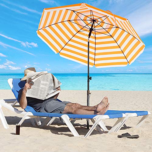 Strandparasol - Ø 160 cm - vikbar - randig orange / vit