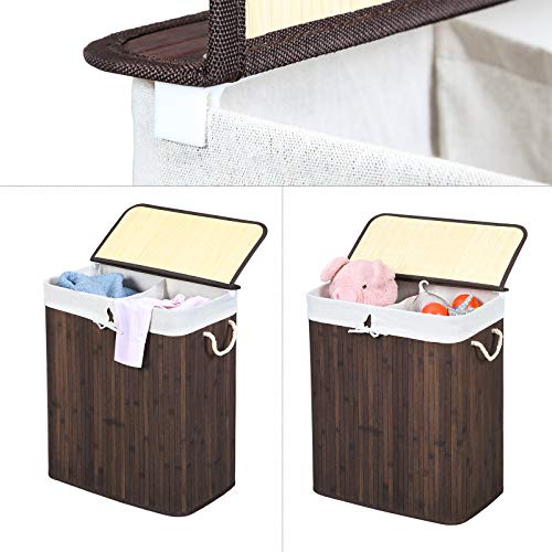 Tvättkorg – Bambu tvättsorterare med lock och avtagbar påse – Brun