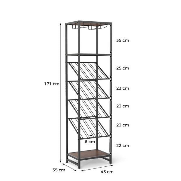 våningars – vinställ Flaskställ med tippskydd rader glashållare och öppna hyllor – 7 2 – Svart